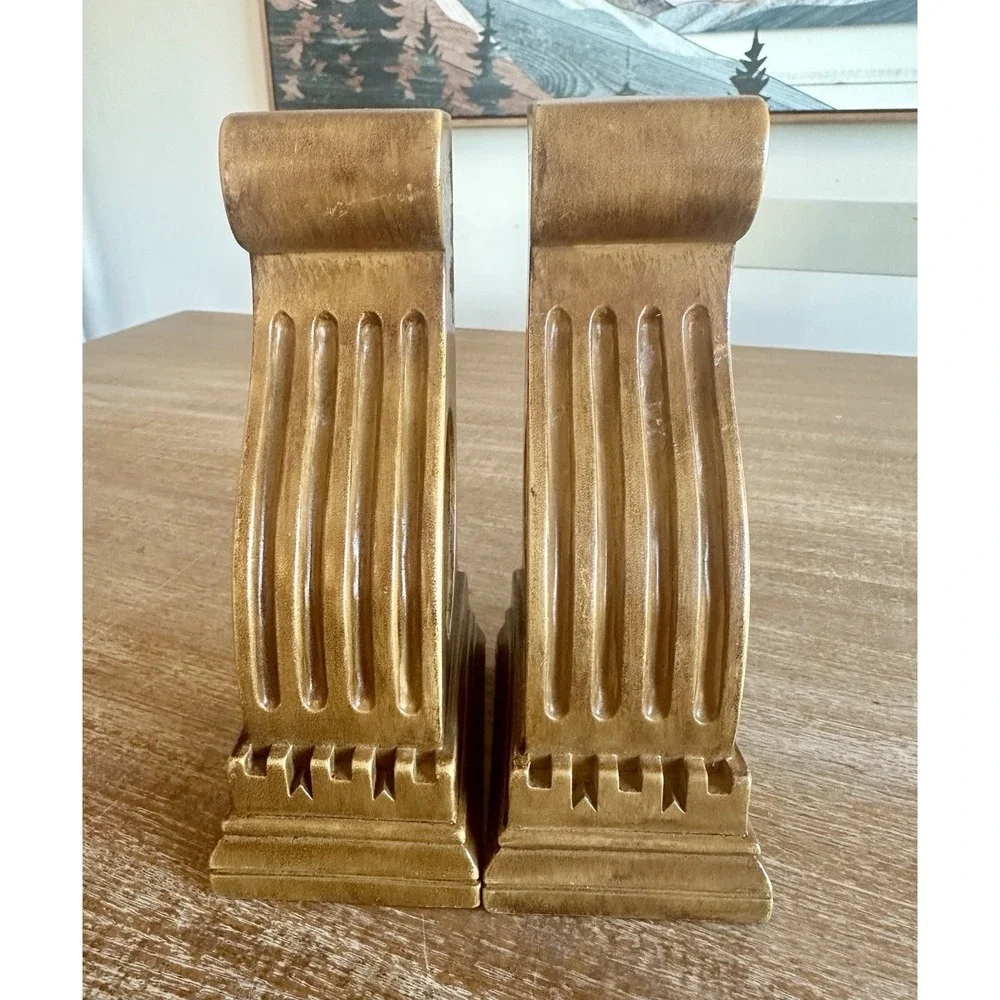 Vintage Set of 2‎ Ornate Resin Curtain Rod Holders Brushed In Natural Oak RARE